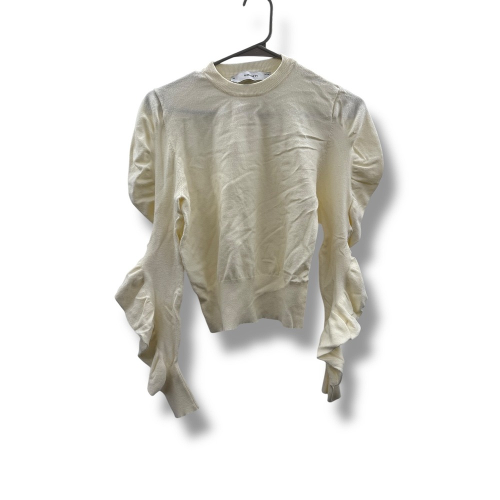 Simonett Ocha Ruffle Sweater One Size Ivory‎ Women's Statement Sleeve Knit Chic
